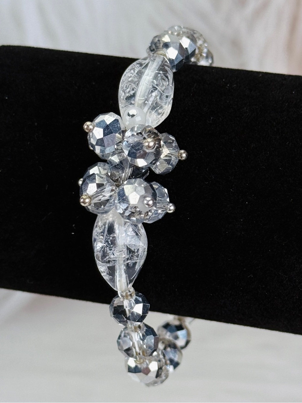 Silvertone Clear Crystal Blink Stretch Bracelet